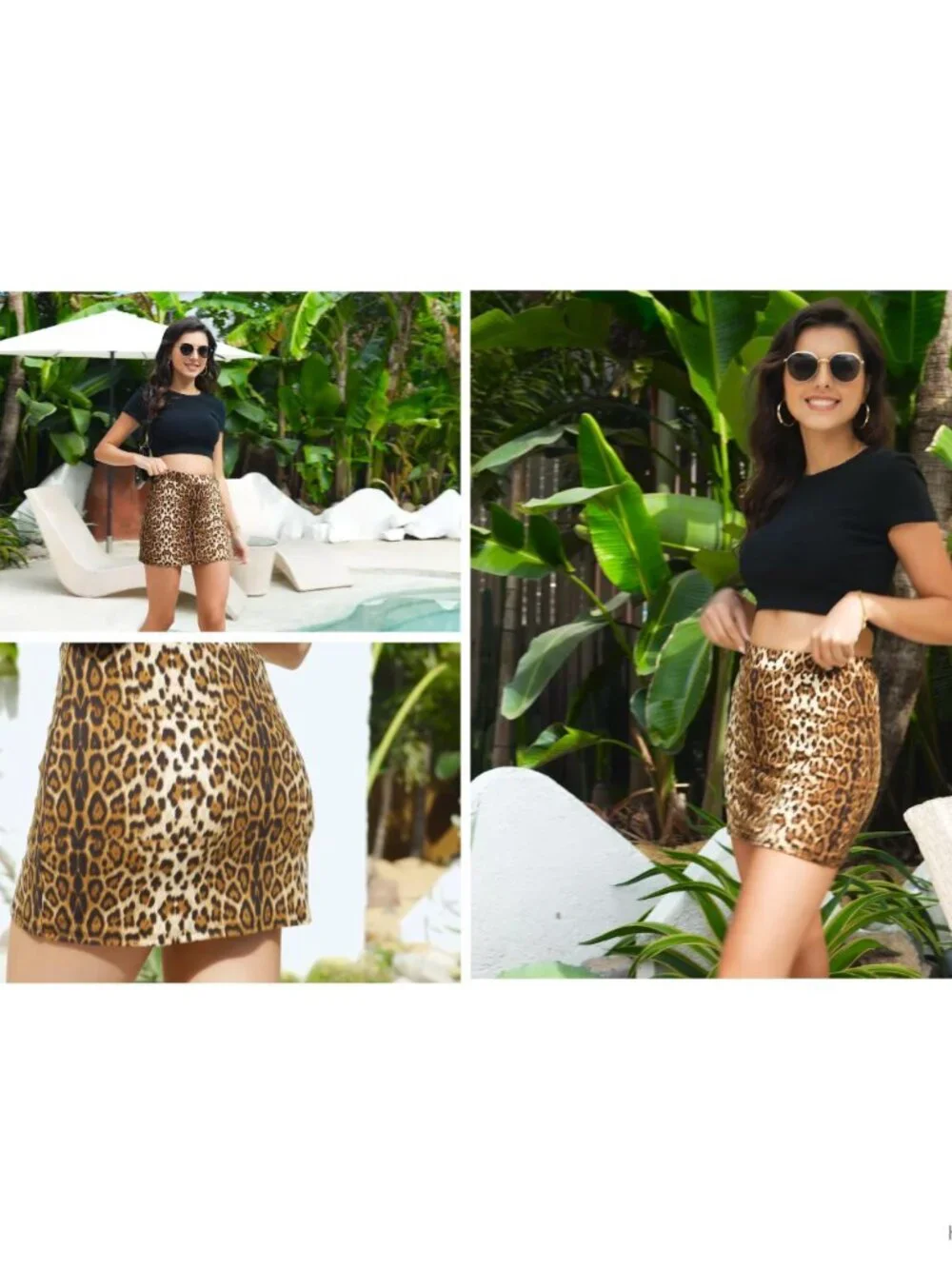 High Waisted Bodycon Skort with Built-In Shorts Leopard Print Stretchy Pencil
